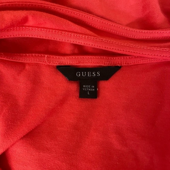 GUESS bright coral peplum blouse with an open back. Stretchy and soft! - Picture 3 of 5